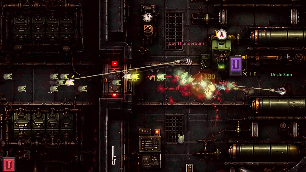 U-Boat: Iron Depths, a corridor under red emergency light with zombies pouring in from the left
